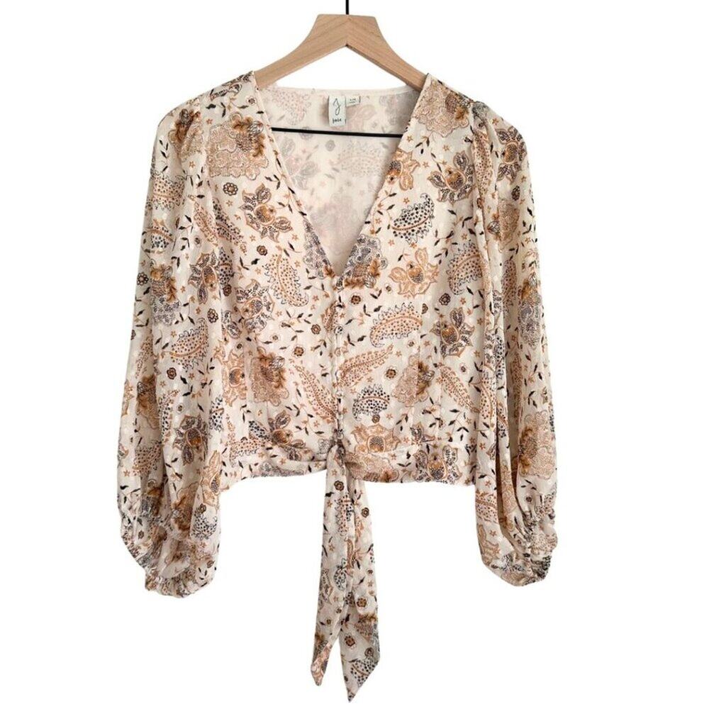 Joie V Neck Button Up Multicolor Print Cream Brown L - Picture 2 of 12